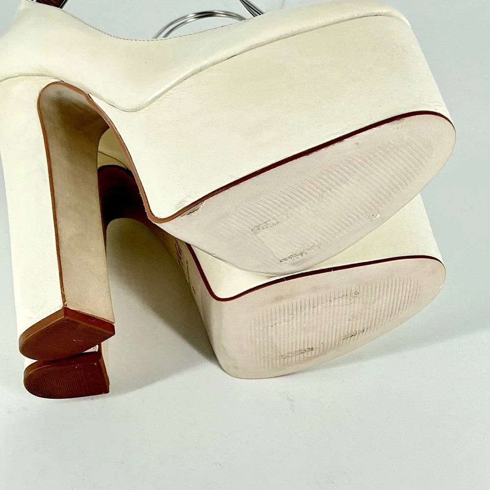 ZIGI Size 8 Off White Leather Chunky Platform Ankle Heels NEW Nikole $200 Brazil